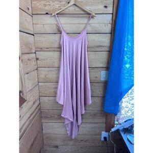 Pink Harem Jumpsuit Handkerchief Hem Spaghetti Strap Wide Leg Boho Romper